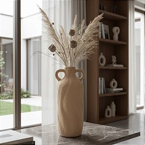Vaso Decorativo de Cerâmica com Duas Alças - Natural - 27x18x18cm - 1 unidade - Cromus - Rizzo