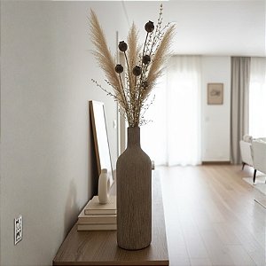 Vaso Decorativo de Cerâmica - Marrom - 43,5x14x12cm - 1 unidade - Cromus - Rizzo