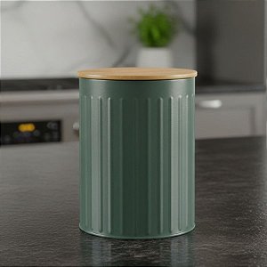 Pote Organizador de Metal com Tampa de Bambu - Verde - 15x11x11cm - 1 unidade - Cromus - Rizzo