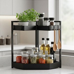 Organizador em L de Mesa 2 Níveis - Ferro Preto - 46x42x36cm - 1 unidade - Cromus - Rizzo