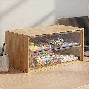 Mini Gaveteiro de Mesa 2 Gavetas - Bambu e Acrílico - 19x11x9cm - 1 unidade - Cromus - Rizzo