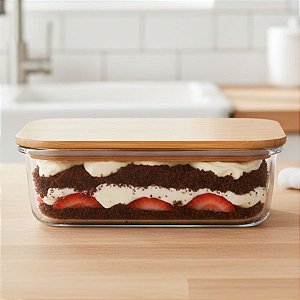 Pote de Vidro Borosilicato Hermético com Tampa de Bambu - 22,5x17x7cm - 1,5L - 1 unidade - Cromus - Rizzo