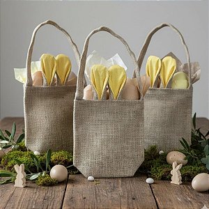 Sacola de Juta de Páscoa com Orelha Amarela Poá Branco - 1 unidade - EcoArt  - Rizzo