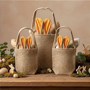 Sacola de Juta de Páscoa com Orelha Laranja Claro Poá Branco - 1 unidade - EcoArt  - Rizzo