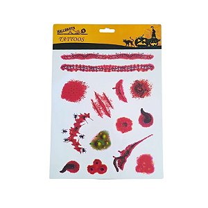 Kit Adesivo -Tatuagem para Pele - Halloween - Cortes e Aranhas - 1 unidade - Rizzo