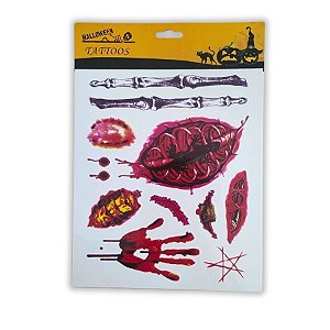 Kit Adesivo -Tatuagem para Pele - Halloween - Corte e Lagartixa - 1 unidade - Rizzo