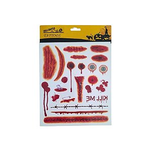 Kit Adesivo -Tatuagem para Pele - Halloween - Olhos e Ferimentos - 1 unidade - Rizzo