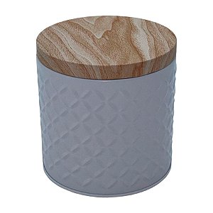 Lata de Metal Redonda Texturizada - Branca - 9,8x10,3cm - 1 unidade - Rizzo