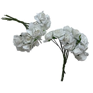 Mini Buque de Flores Artificiais - Branco - 8cm - 12 unidades - Rizzo