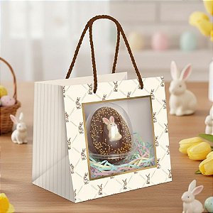 Sacola Premium com Visor Para Caixa Meio Ovo - Classique Bunny - 22x20x14cm - 1 unidade - Cromus - Rizzo