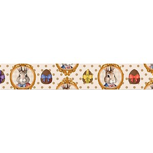 Fita de Cetim 30mm x 10m - Retratos de Páscoa Bege - ECF007TR Cor 009 - Rolo 10m - 1 unidade - Fitas Progresso - Rizzo