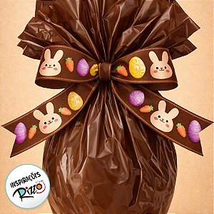 Fita de Cetim 22mm x 10m - Carinha de Coelho Marrom - ECF005TR Cor 237 - Rolo 10m - 1 unidade - Fitas Progresso - Rizzo