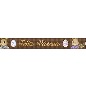 Fita de Cetim 22mm x 10m - Coelho e Coelha Xadrez Marrom - ECF005TR Cor 234 - Rolo 10m - 1 unidade - Fitas Progresso - R