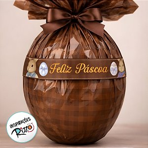 Fita de Cetim 22mm x 10m - Coelho e Coelha Xadrez Marrom - ECF005TR Cor 234 - Rolo 10m - 1 unidade - Fitas Progresso - R