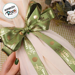 Fita de Cetim 15mm x 10m - Feliz Páscoa Gold Verde - ECF003H Cor 520 - Rolo 10m - 1 unidade - Fitas Progresso - Rizzo