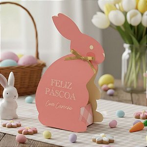 Caixa Para Lembrancinha de Páscoa - Coelhinho Pic Nic Coral - 8,5x4,5cm - 10 unidades - Cromus - Rizzo