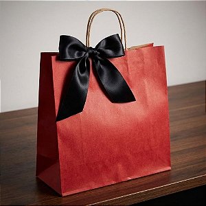 Sacola de Papel Kraft Vermelha com Alça Natural - 20x15x25cm - Ref.2589 - 10 unidades - Rizzo