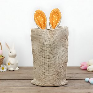 Saco de Juta de Páscoa com Orelha Laranja Poá Branco - 1 unidade - EcoArt - Rizzo