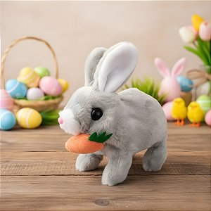 Coelho de Pelúcia Cinza com Som, Luz e Movimento - 8x16x11cm - 1 unidade - Rizzo