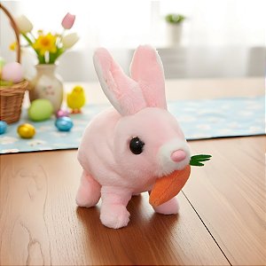 Coelho de Pelúcia Rosa com Som, Luz e Movimento - 8x16x11cm - 1 unidade - Rizzo