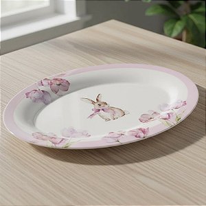 Bandeja de Páscoa em Melamina - Coelho com Flores - 35x25,5x2cm - 1 unidade - Cromus - Rizzo