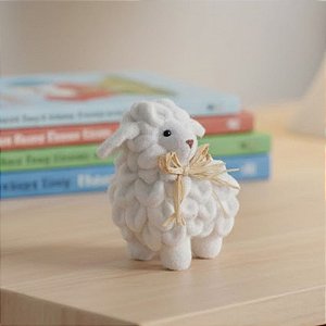 Enfeite Decorativo - Ovelhinha com Gravata de Palha - 7x11x11cm - 1 unidade - Cromus - Rizzo