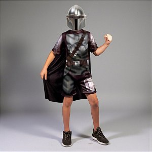 Fantasia Infantil Mandalorian Star Wars - Macacão Curto e Máscara - G - Disney Original - 1 unidade - Rizzo