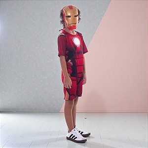 Fantasia Infantil Homem De Ferro - Macacão Curto e Máscara - P de 4 a 6 anos - Disney Original - 1 unidade - Rizzo