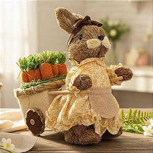 Enfeite Decorativo de Páscoa - Coelha de Palha com Carroça de Cenouras - 25x23x13cm - 1 unidade - FlorArte - Rizzo