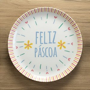 Prato de Sobremesa de Páscoa em Melamina - Feliz Páscoa - Amarelo e Vermelho - 20x20cm - 1 unidade - FlorArte - Rizzo