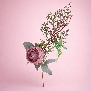 Haste Flor Permanente - Rosa com Folhagem - 40cm - 1 unidade - Rizzo