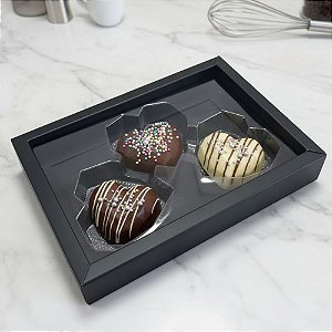 Caixa Coração Diamantado - 3 Cavidades - Preto - 19,5x14cm - 5 unidades - Crystal - Rizzo