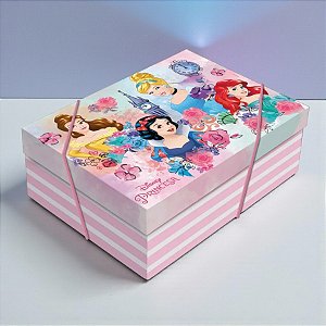 Caixa Retangular Com Tampa e Elástico - Princesas - G 46x33x14cm - Disney Original - 1 unidade - Cromus - Rizzo