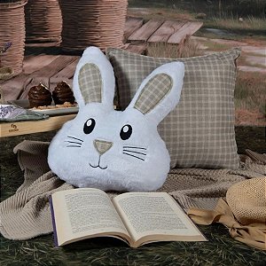 Almofada Peluciada de Páscoa Premium - Formato Coelho com Bordado - Verde - 40x46cm - 1 unidade - Rizzo