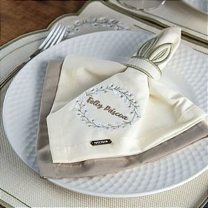 Guardanapo de Tecido de Páscoa com Porta Guardanapo Bordado - Margaridas - 43x43cm - 2 unidades - Rizzo
