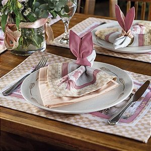 Guardanapo de Tecido de Páscoa com Porta Guardanapo - Orelhinhas Dupla Face Rosa - Tons Pastéis - 40x40cm - 2un - Rizzo