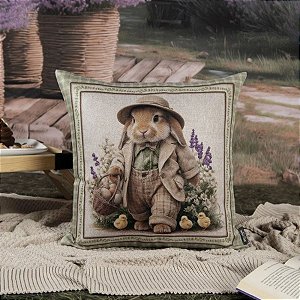 Capa para Almofada de Páscoa Premium - Coelho de Chapéu e Gravata - Xadrez Verde - 43x43cm - 1 unidade - Rizzo