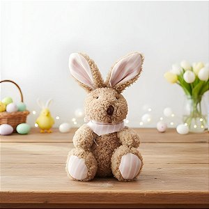 Enfeite Decorativo de Páscoa - Coelho com Laço Rosa e Branco - 9cm - 1 unidade - Rizzo