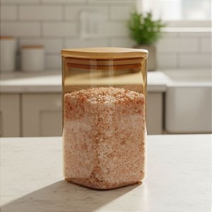 Pote de Vidro Âmbar Hermético com Tampa de Bambu - 6x12cm - 300ml - 1 unidade - Rizzo