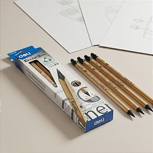 Lápis Grafite HB Enovation Wood Free com Borracha - Dourado - Caixa - 12 unidades - Deli - Rizzo