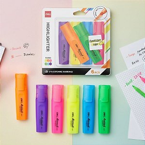 Kit de Marca Texto Accent com 6 Cores - Ponta Cinzel 1,0-5,0mm - 1 unidade - Deli - Rizzo