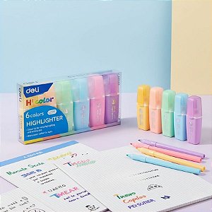 Kit de Mini Marca Texto 6 Tons Pastéis - Ponta Cinzel 1,0-5,0mm - 1 unidade - Deli - Rizzo