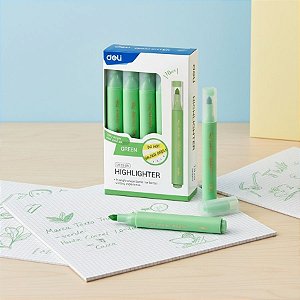 Marca Texto Triangular - Verde - Ponta Cinzel 1,0-4,0mm - Caixa - 10 unidades - Deli - Rizzo