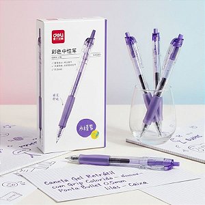 Caneta Gel Retrátil com Grip Colorido - Ponta Bullet 0.5mm Roxa - Caixa - 12 unidades - Deli - Rizzo