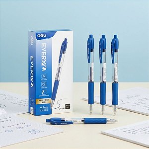 Caneta Esferográfica Retratil - Ponta Bullet 0,7mm Azul - Caixa - 12 unidades - Deli - Rizzo