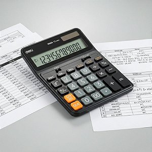 Calculadora com Memóra 12 Dígitos - Bateria e Solar - Preta - 17x12x2,65cm - 1 unidade - Deli - Rizzo