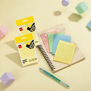 Bloco de Notas Adesivas Pautado - Sortido - 7,6x10,1cm - Caixa - 12 unidades - Deli - Rizzo