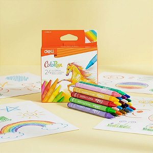 Giz de Cera Colorido Redondo de Plástico - 24 unidades - Deli - Rizzo