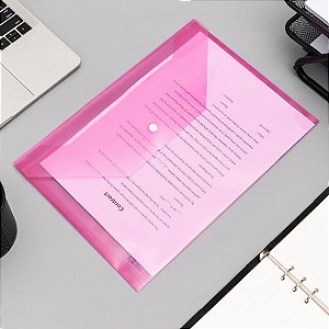 Pasta Documentos com Fecho de Botão A4 - Rosa - 21x29,7cm - Pacote - 12 unidades - Deli - Rizzo