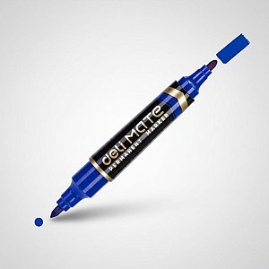 Marcador Permanente Duas Pontas - Ponta Bullet 1,5mm e Ponta Cinzel 6mm Azul - Caixa - 10 unidades - Deli - Rizzo